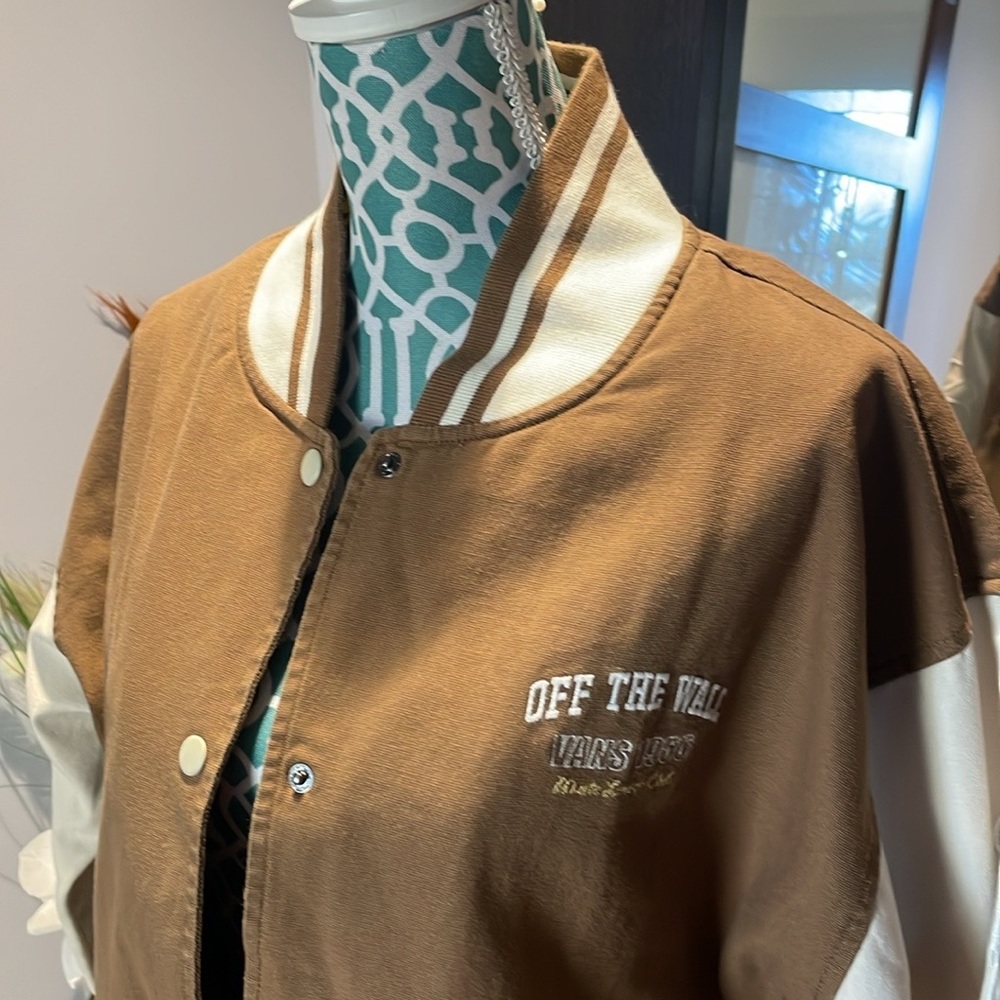 Nwt Vans Music Lovers Brown And Tan Bomber Jacket M View 2